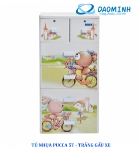 Tủ nhựa Song Long Pucca 5 tầng (Màu: trắng - dương - hồng)