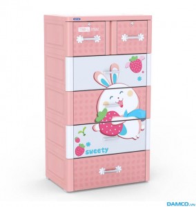 Tủ nhựa Duy Tân Tabi L 5 tầng - Hồng (Thỏ Dâu)