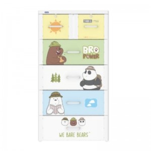 Tủ nhựa Duy Tân Tabi L 5 tầng, 6 ngăn kéo (Trắng-Gấu cắm trại)