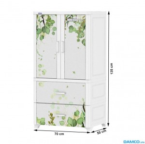 Tủ nhựa Duy Tân Wing 2C-2N - Màu Trắng (Hoa Xanh)