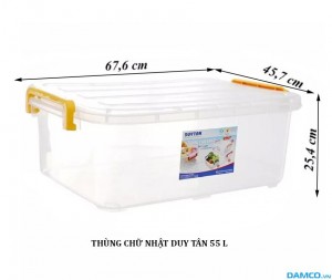 Thùng chữ nhật 55L, trắng trong - Duy Tân