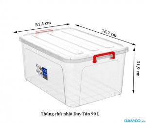 Thùng nhựa chữ nhật Duy Tân nhựa trong 90L - No.1244