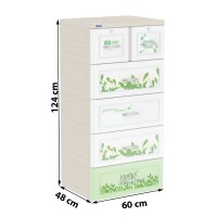 Tủ nhựa Duy Tân Tabi 5 tầng, 6 ngăn kéo (Trắng - Hoa cải)