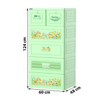 Tủ nhựa Duy Tân Tabi 5 tầng, 6 ngăn kéo (xanh lá - Hoa vàng)