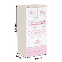 Tủ nhựa Duy Tân Tabi 5 tầng, 6 ngăn kéo (trắng, hoa đào)