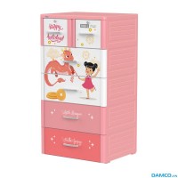 Tủ nhựa Duy Tân Tabi L 5 tầng, 6 ngăn kéo, màu hồng + rồng + mùa xuân